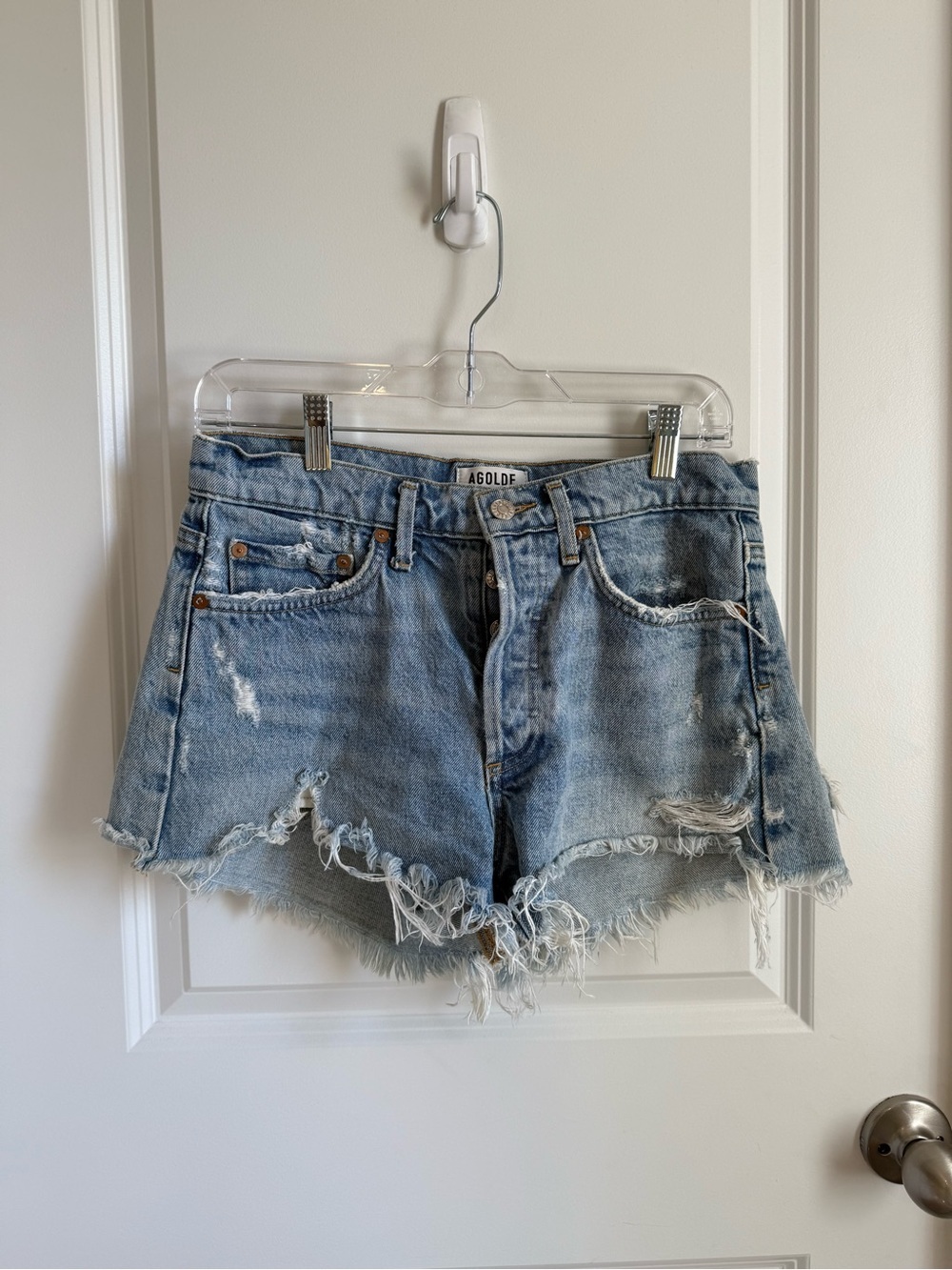 AGOLDE Parker Vintage Cut Off Shorts Light Wash Distressed Raw Hem Size 25